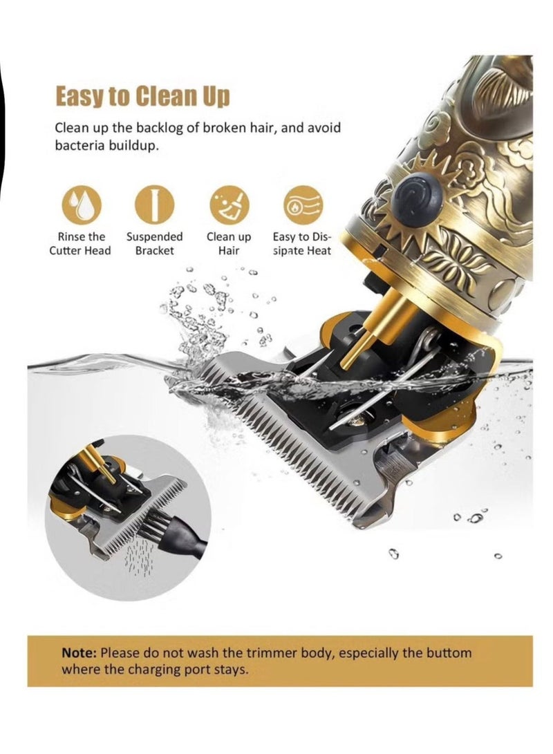 YACD Professional Cordless Hair Trimmer for Men - T-Blade Zero Gapped Outliner Grooming Kit, 1500mAh Battery with 300-Min Runtime, Waterproof Head & LCD Display, All-Metal Vintage Gold Finish - Image 3